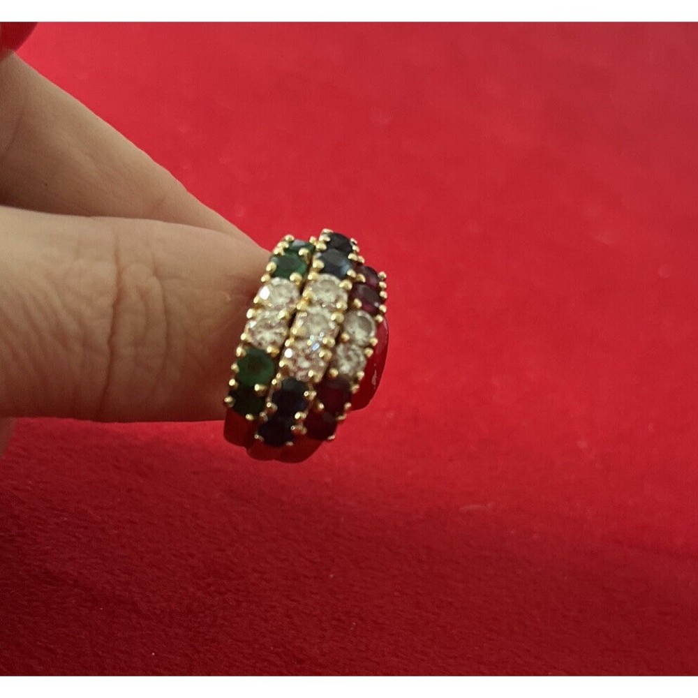 BLB DESIGNER 14K Yellow Gold Diamond Ruby Emerald Sapphire Ring Size 6 (11.7 gr)